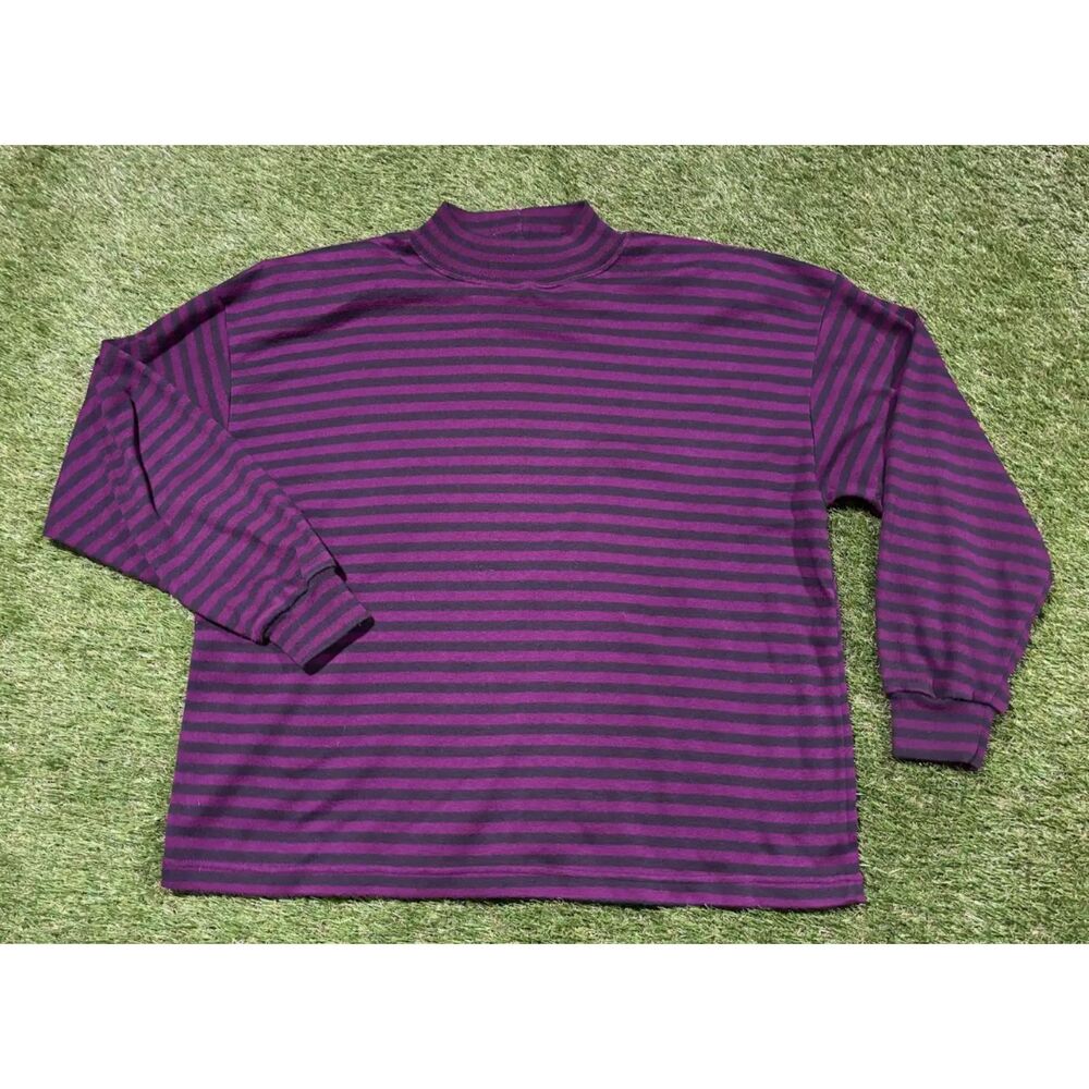 Karen Scott II Purple Black Striped Long Sleeve Top Shoulder Pads Plus Size 1X